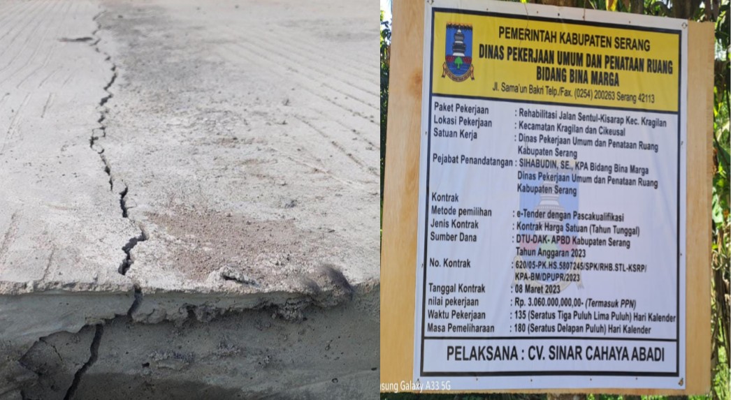 Sekertaris IWO Indonesia Kabupaten Serang: Proyek Rehab jalan Sentul-Kisarap, Belum Digunakan Sudah Rusak!
