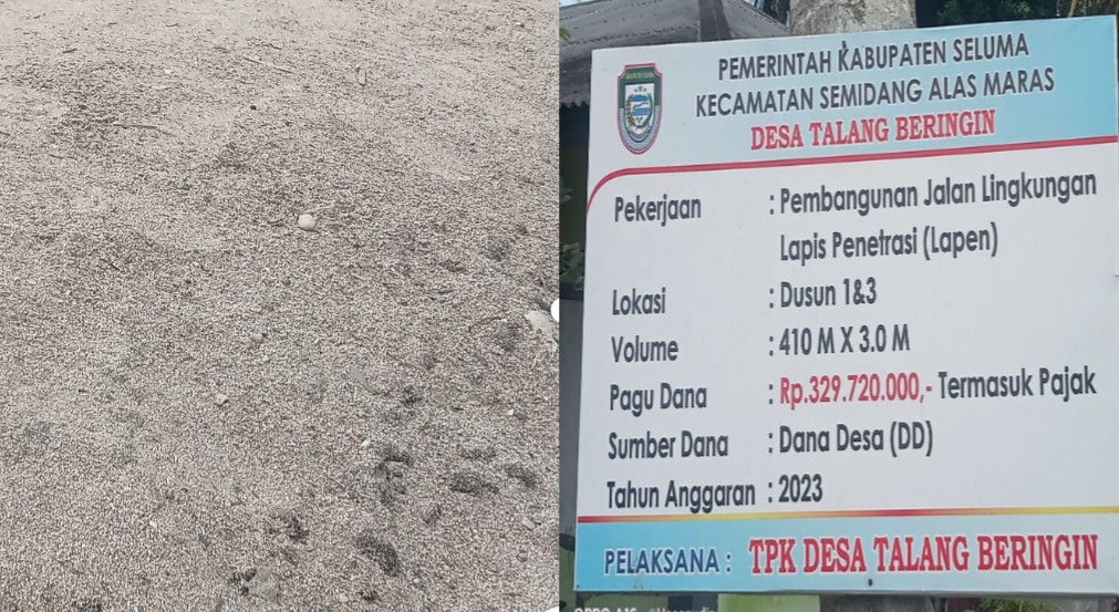 Terkesan Asal-asalan, Pekerjaan Jalan Lapen di Desa Talang Beringin Kabupaten Seluma Diduga Tak Sesuai Spek