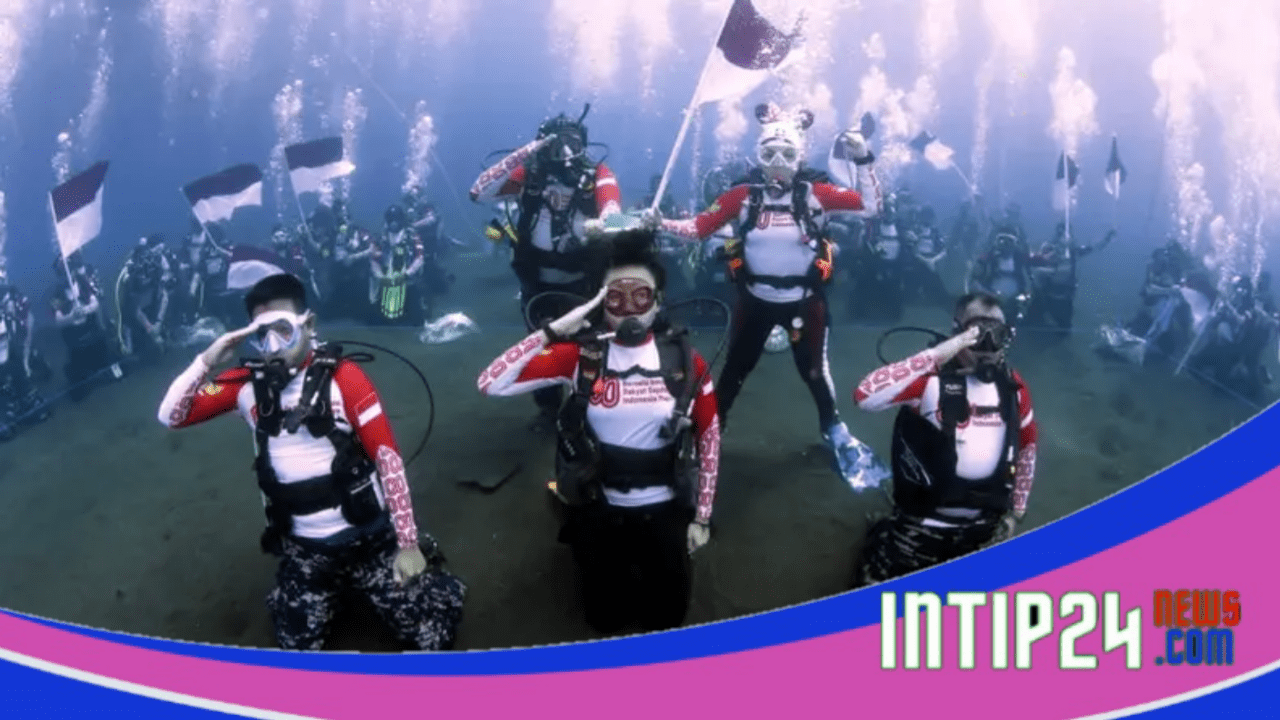 Unik! Pengibaran Merah Putih di Bawah Laut oleh Gubernur Malut dan Istri Mendagri bersama 120 Penyelam