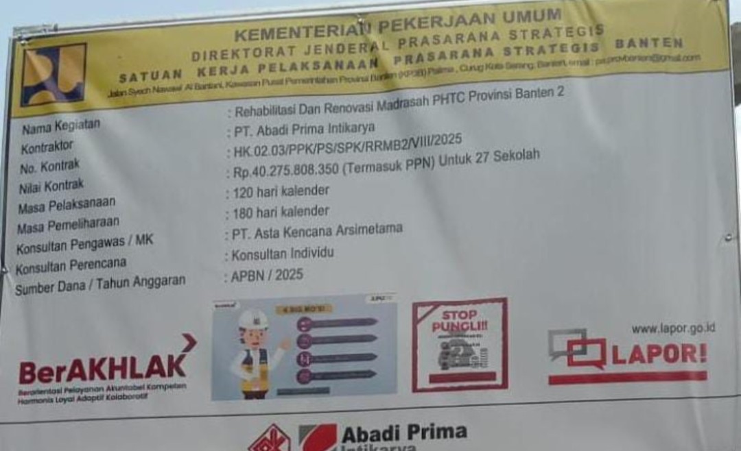 Diduga Ada KKN, Proyek Rehabilitasi Madrasah PHTC Rp.40, 2 Miliar di Pandeglang Banten Disorot
