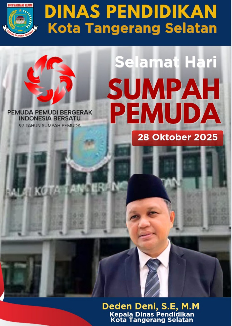 Kepala Dinas Pendidikan Kota Tangerang Selatan mengucapkan Selamat Hari Sumpah Pemuda Kepala Dinas Pendidikan Kota Tangerang Selatan mengucapkan Selamat Hari Sumpah Pemuda