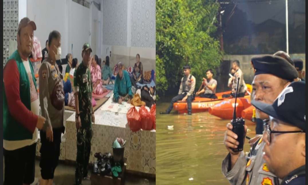 Personil Polres Metro Tangerang Kota Bantu Warga di Sejumlah Titik Terdampak Banjir