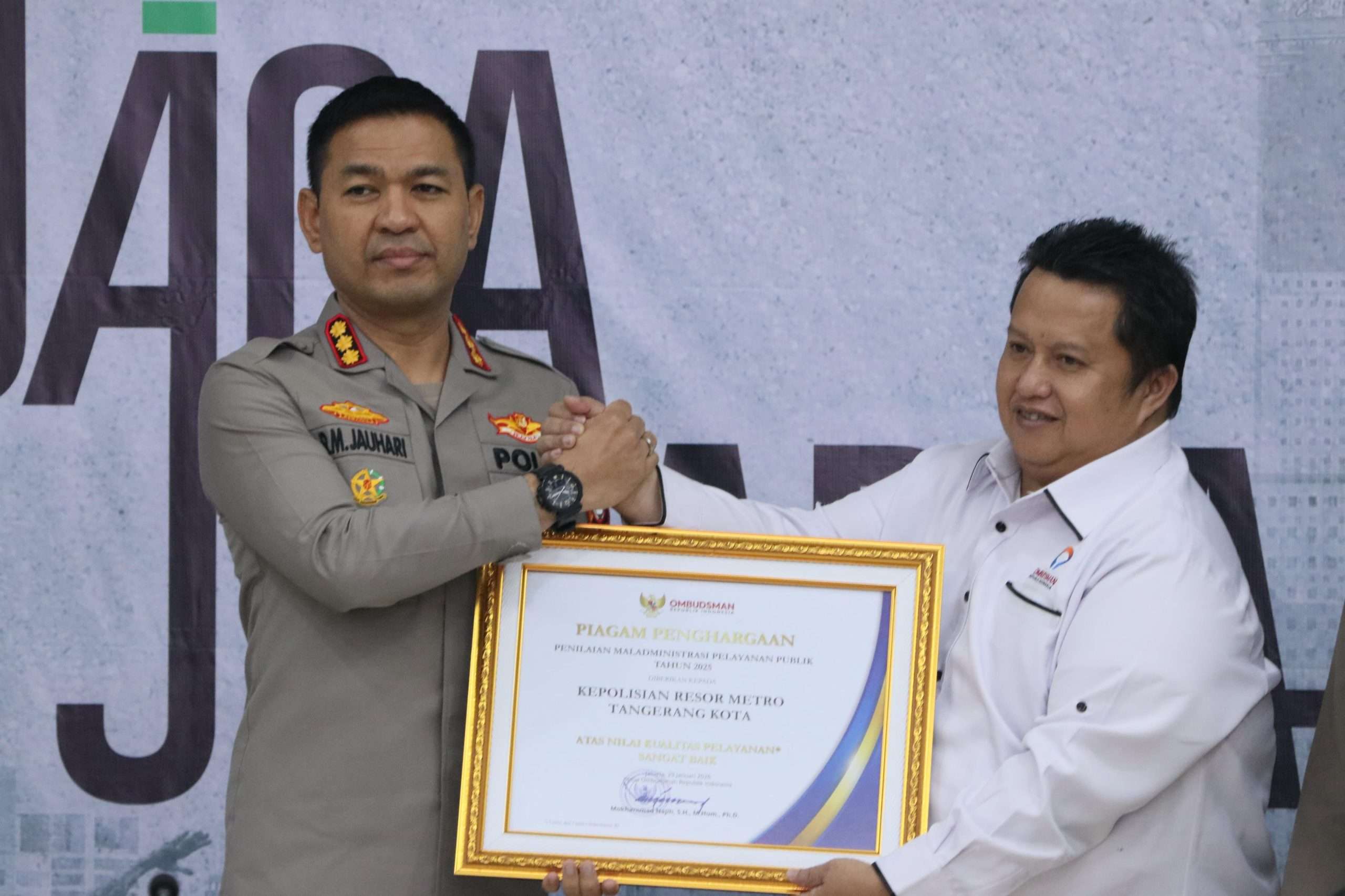 Polres Metro Tangerang Kota Raih Penghargaan Ombudsman RI