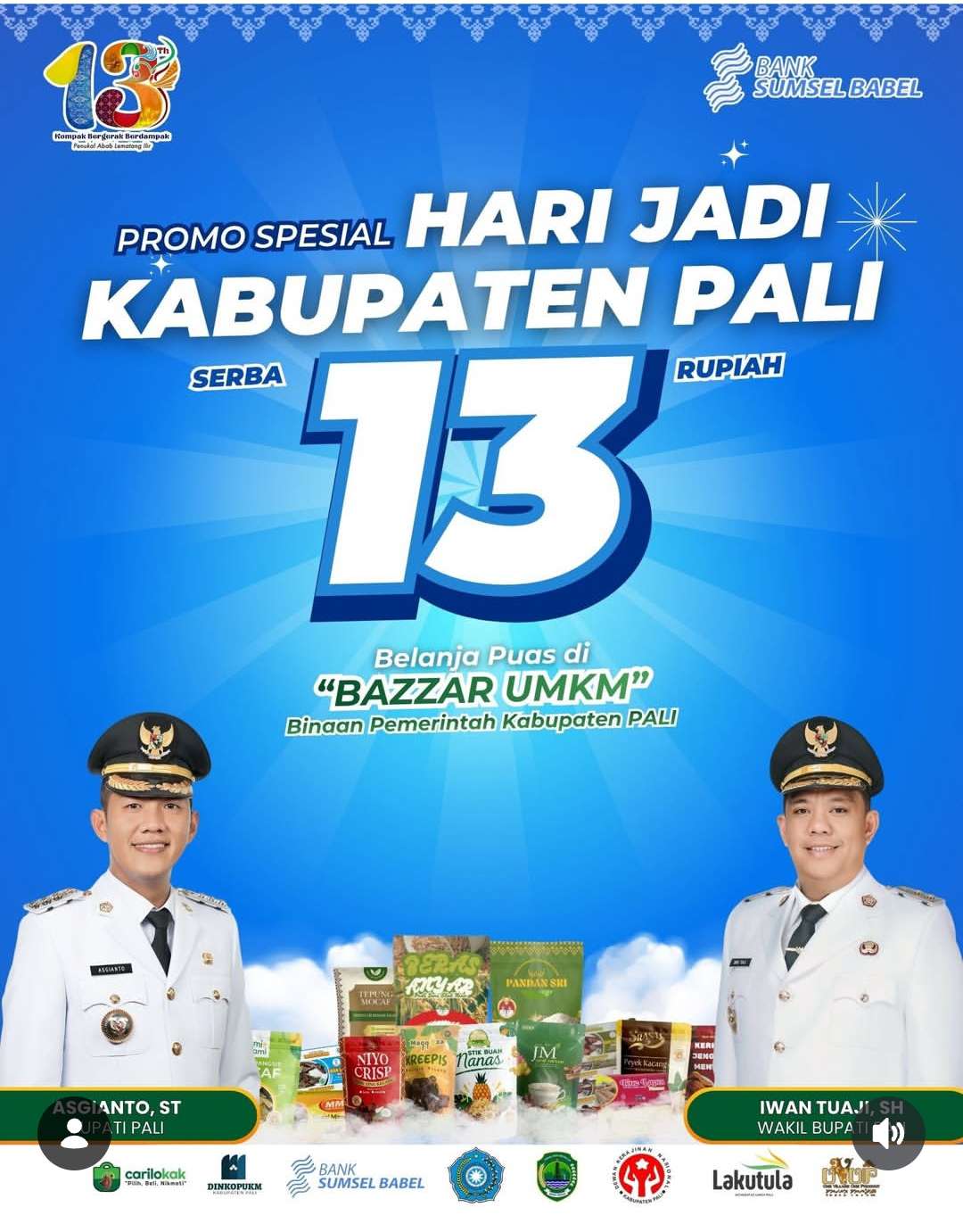 Rayakan HUT PALI ke-13, Bank Sumsel Babel dan UMKM Pali Hadirkan Promo Spesial ‘Belanja Rp 15.000 Bayar Rp 13′”