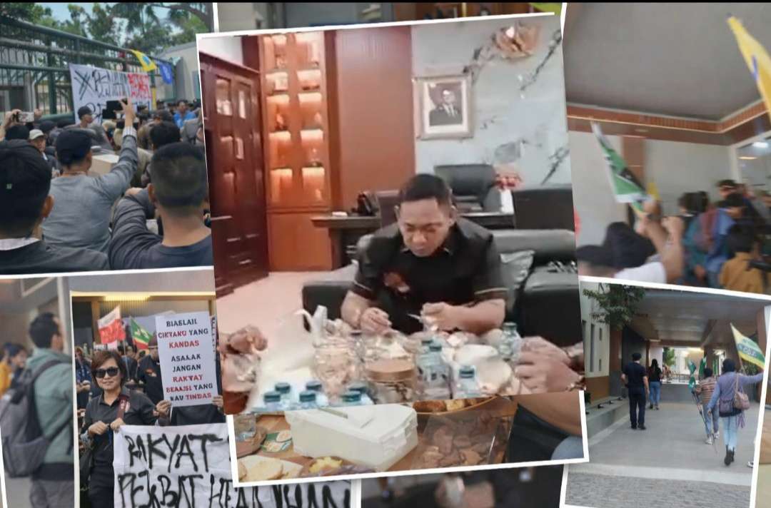 Plt Bupati Asyik Makan Siang Bersama Saat Mahasiswa Adu Jotos dengan Petugas di Depan Gerbang Pemda