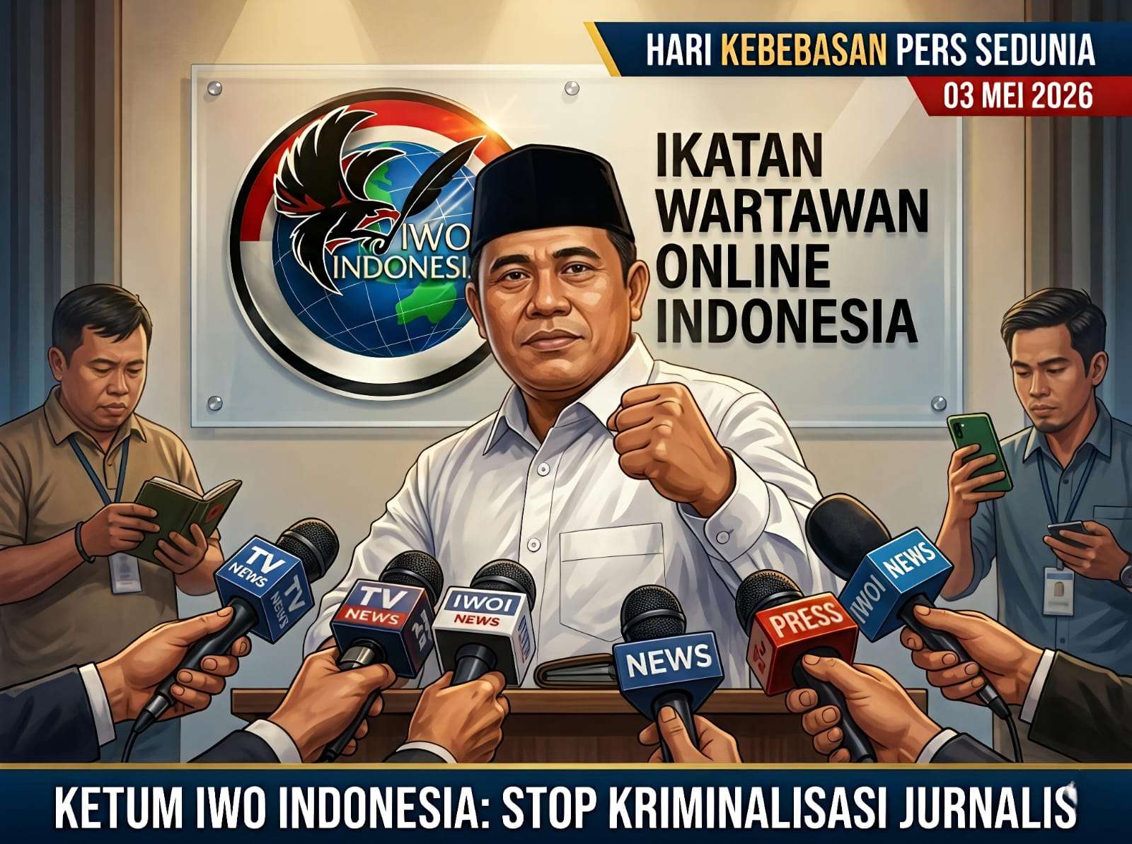 Peringati Hari Kebebasan Pers Sedunia 2026: Ketum IWO Indonesia, “Jangan Ada Lagi Kriminalisasi Terhadap Karya Jurnalistik”