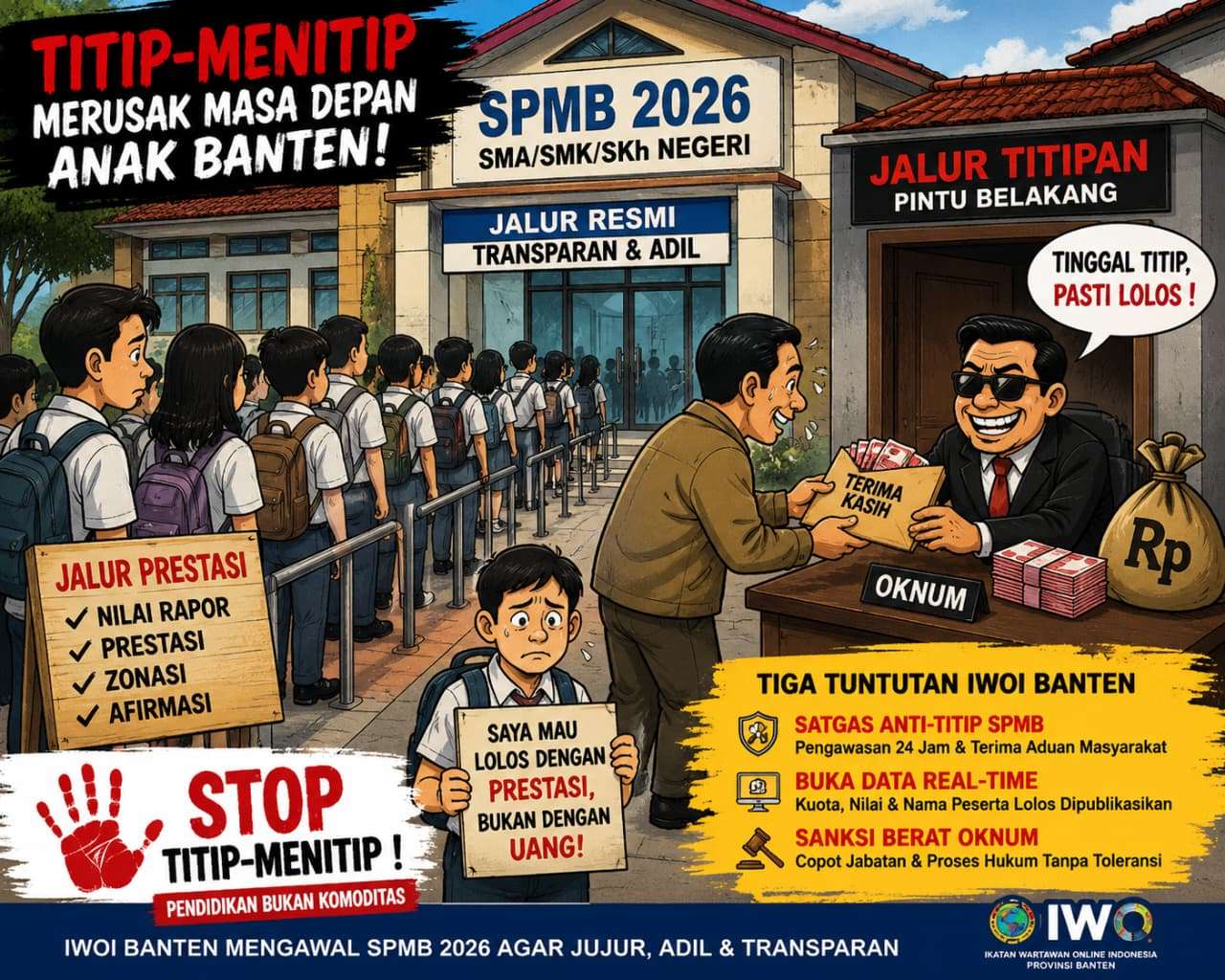 IWOI Banten Kecam Praktik Titip Menitip SPMB 2026, Komitmen Gubernur Andra Soni Diuji