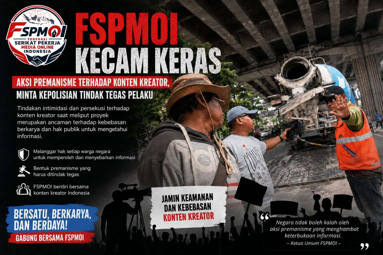 FSPMOI Kecam Aksi Premanisme terhadap Konten Kreator, Minta Kepolisian Tindak Tegas Pelaku