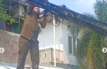 Trantib Ciledug Ambil Tindakan Tegas Potong Kabel Internet yang Menjuntai
