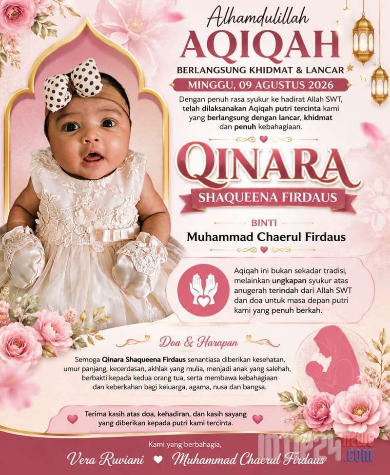 Aqiqah QINARA SHAQUEENA FIRDAUS Berlangsung Khidmat dan Lancar, Menjadi Momentum Penuh Syukur bagi Keluarga Aqiqah QINARA SHAQUEENA FIRDAUS Berlangsung Khidmat dan Lancar, Menjadi Momentum Penuh Syukur bagi Keluarga
