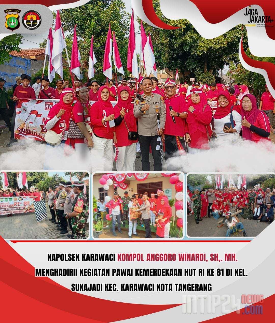 Kapolsek Karawaci Hadiri Pawai Kemerdekaan HUT RI ke-81 di Kelurahan Sukajadi